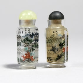 Pair Chinese Glass Reverse Painted Snuff Bottles