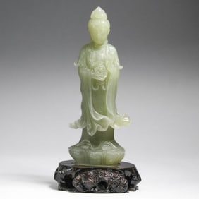 Chinese Green Celadon Jade/Hardstone Guanyin