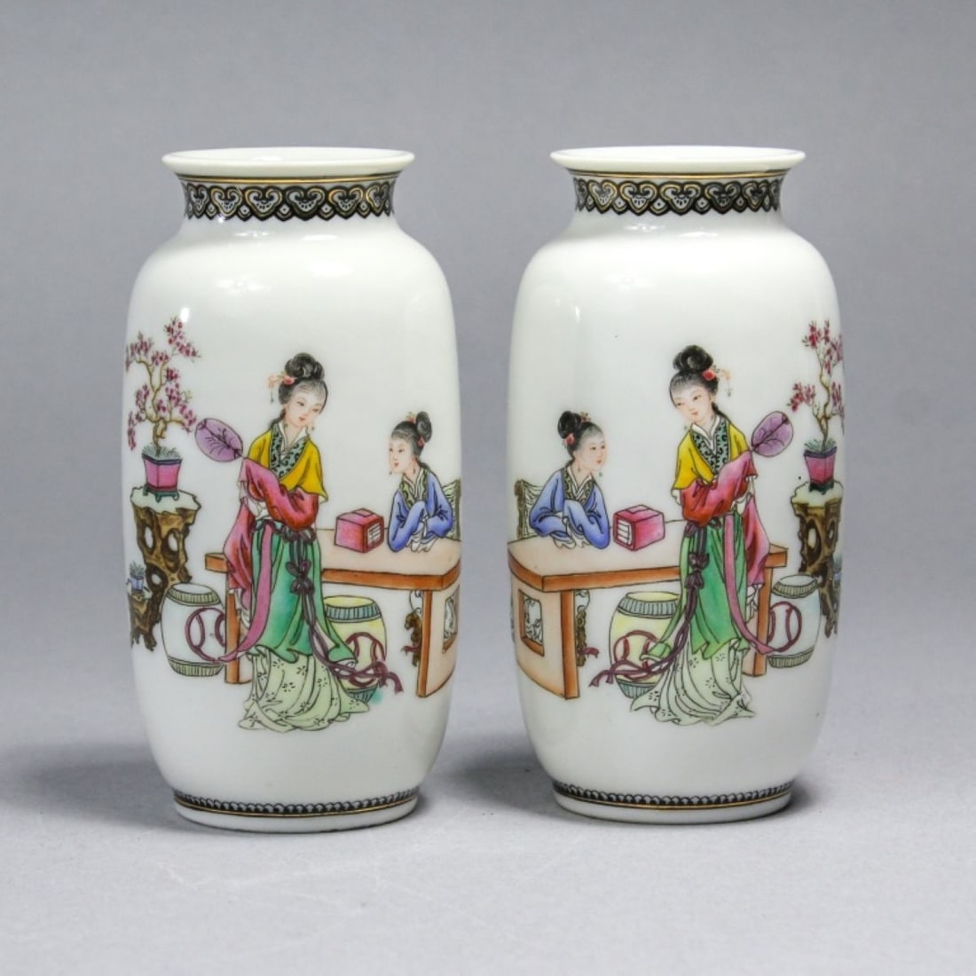 2 Chinese Eggshell Porcelain Mirror Image Vases (1 of 6)