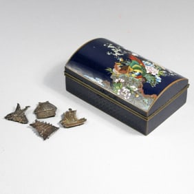 Japanese Meiji Cloisonne Covered Box  Pheasant
