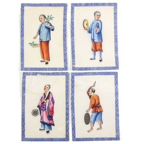 Four Chinese Canton Export Paintings on Silk