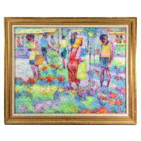 Manuel A. Rodriguez Market Scene Oil on Canvas