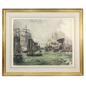 Luigi Kasimir "Hamburg Harbor" Aquatint Etching