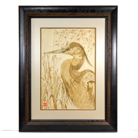 Neta Halladay Crane & Irises Pyrography Artwork