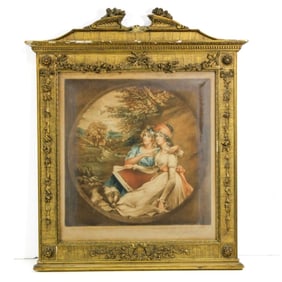 "The Sisters" Mezzotint Print in Gilt Frame