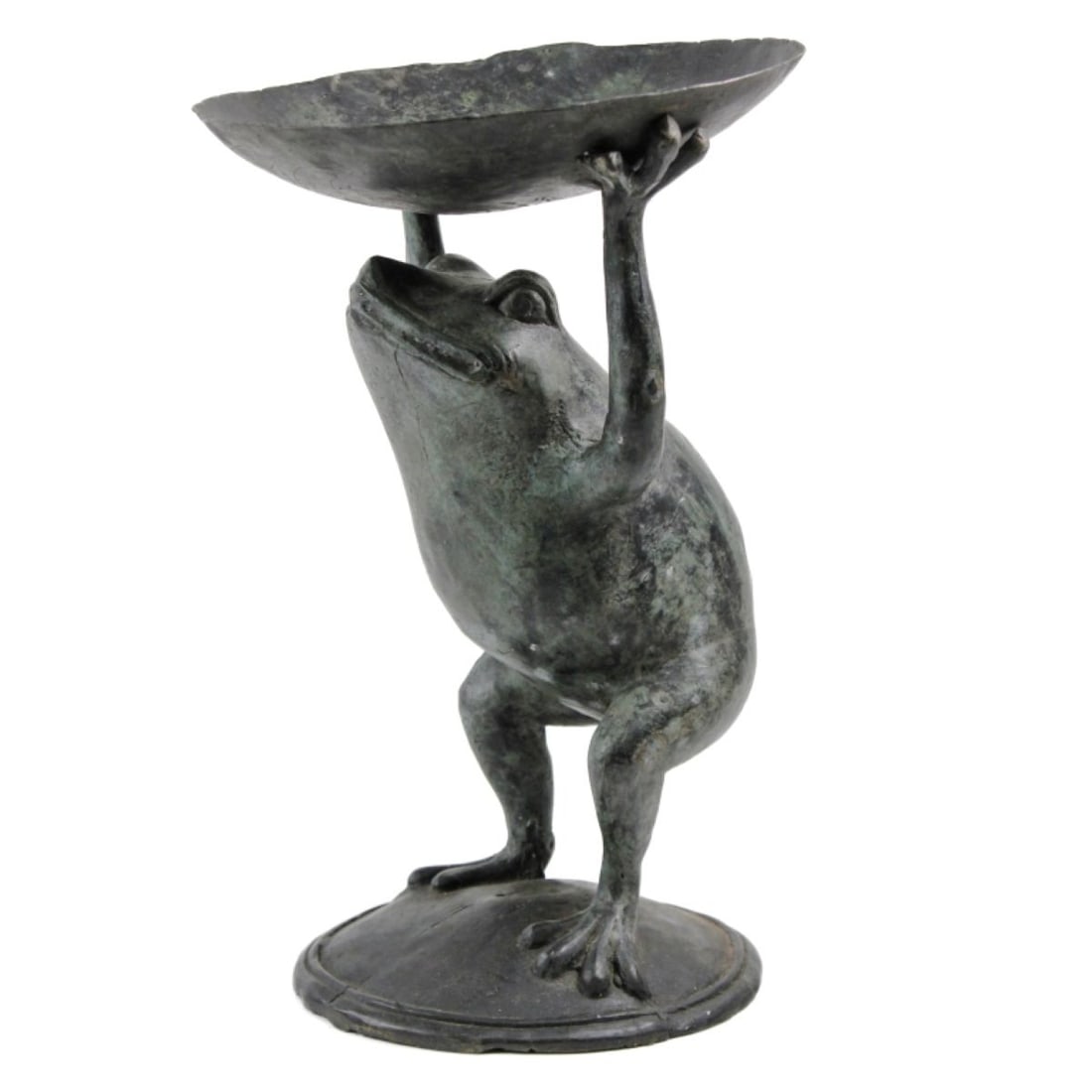 Patinated Brass Frog Tazza Statue (1 of 7)