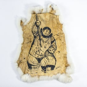 Sascha Brastoff "Inuit Hunter" Ink on Rabbit Pelt