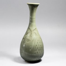 Korean Buncheong Type Celadon Grapevine  Vase