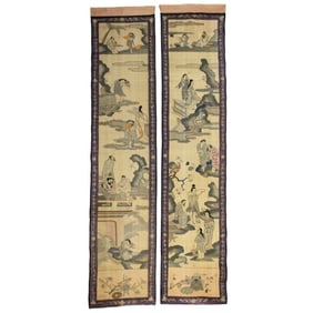 Pair Antique Chinese Silk Kesi Tapestry Panels