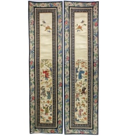Pair Chinese Embroidered Silk Immortals Panels