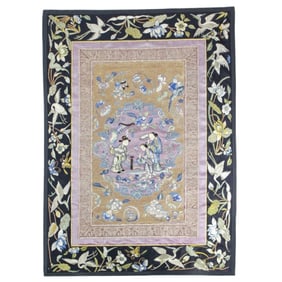 Chinese Embroidered Silk Scholar Panel