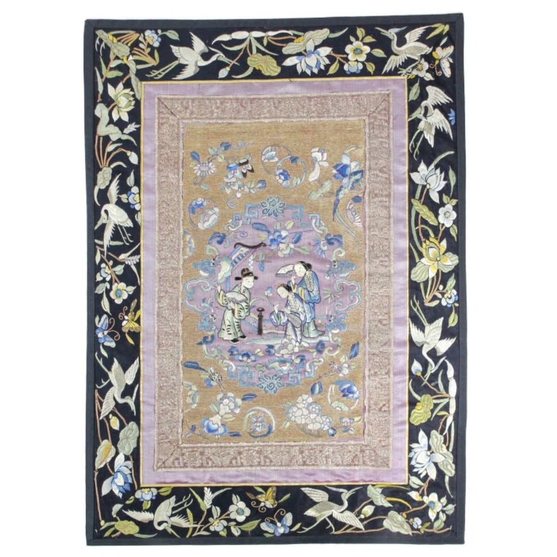 Chinese Embroidered Silk Scholar Panel (1 of 6)