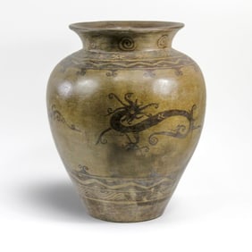 Large Chinese Archaic Style Pottery Vase Dragons