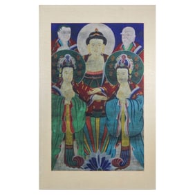 Antique Korean Buddhist Temple Painting on Cloth