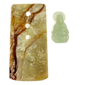 Two Chinese Jade Pieces Buddha & Axe Blade