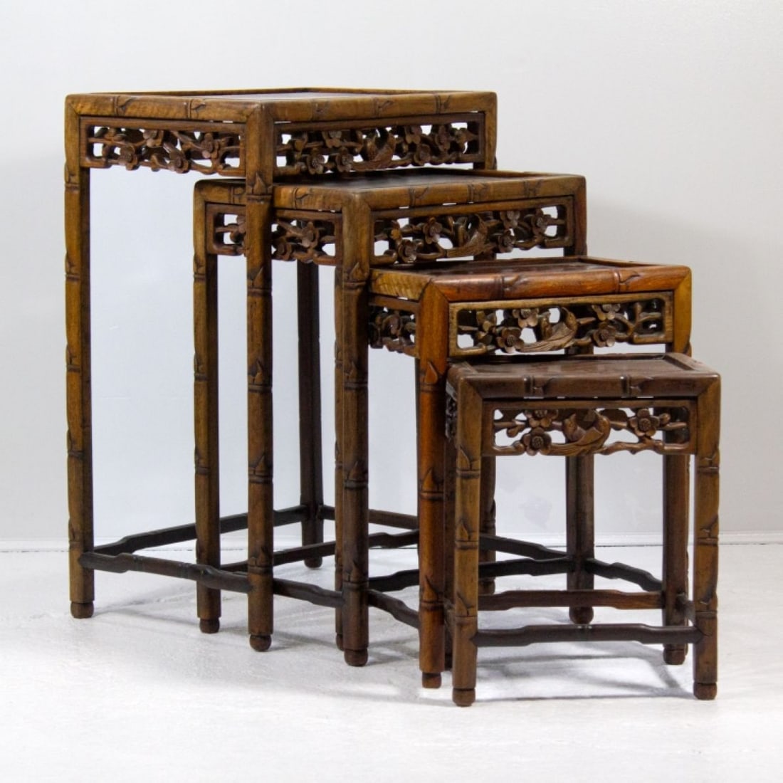 Set Vintage Chinese Carved Hardwood Nesting Tables (1 of 10)