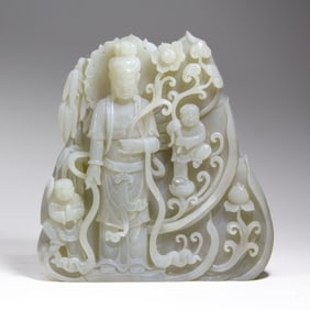 Chinese White Jade / Hardstone Guanyin Statue
