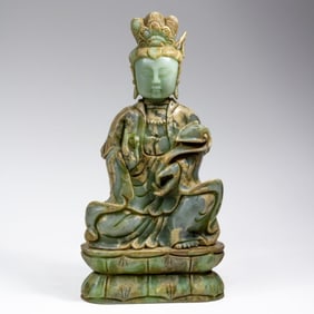 Large Carved Chinese Jade/Hardstone Seated Guanyin