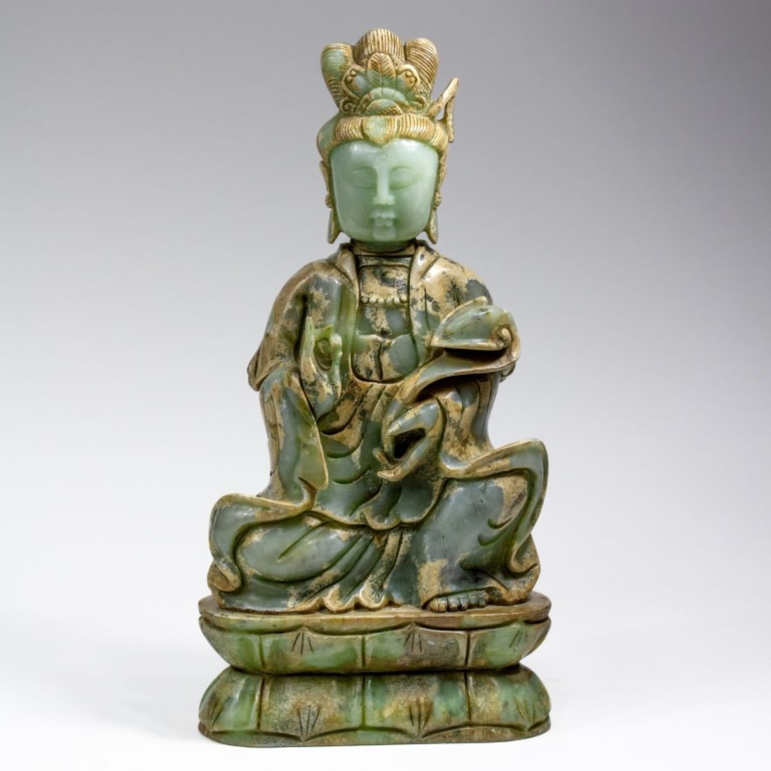 Large Carved Chinese Jade/Hardstone Seated Guanyin (1 of 6)
