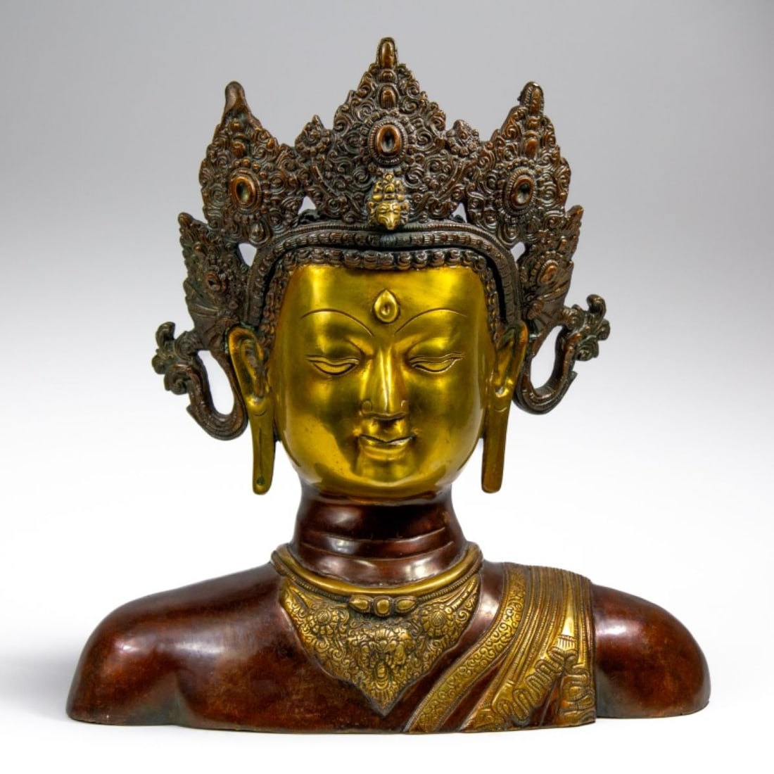 Large Chinese Cast Bronze Buddha Head Bust (1 of 6)