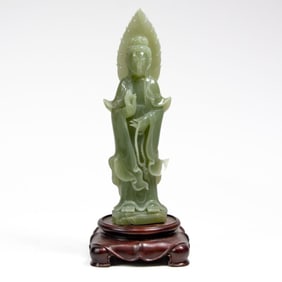 Chinese Carved Jade/Hardstone Guanyin Statue