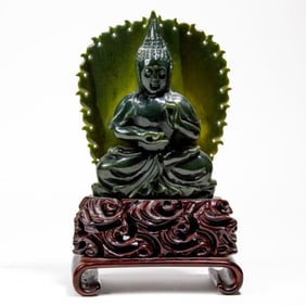 Chinese Carved Jade/Hardstone Archaic Style Buddha