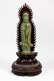 Chinese Carved Jade/Hardstone Guanyin Statue
