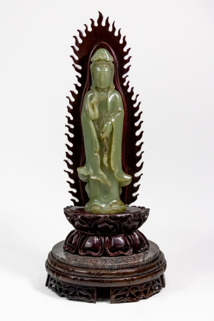Chinese Carved Jade/Hardstone Guanyin Statue (1 of 6)