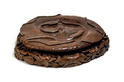 Antique Chinese Carved Rosewood Stand Lotus Pad