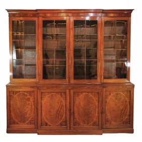 Georgian Mahogany Breakfront Bookcase Cabinet