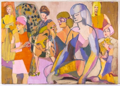 Louise Stoddard Rice (WA) "Cat Ladies" Oil