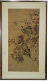 Antique Chinese Bird & Flower Painting on Silk