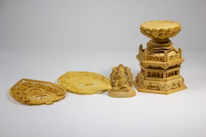 Chinese Wood Buddhist Guanyin on Lotus Base