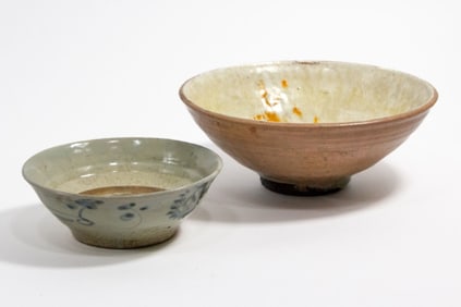 Two Asian Antique Stoneware Pottery Bowls