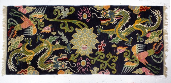 Chinese-Tibetan Dragon & Phoenix Wool Rug