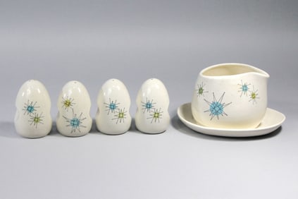 Franciscan Atomic Starburst Gravy Boat & Shakers