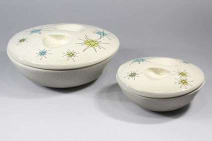 Two Franciscan Atomic Starburst Covered Bowls