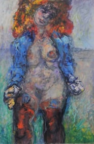 Byron Randall "Lady with Red Socks" Oil on Canvas