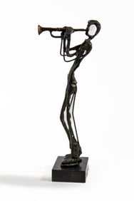 Brutalist Bronze Sculpture Trumpet Player
