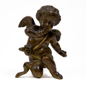 Antique French Cast Bronze Cherub Figure