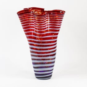 Tall Studio Art Glass Handkerchief  Vase 19"