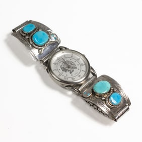 Effie C Zuni Silver & Turquoise Snake Watch Tips