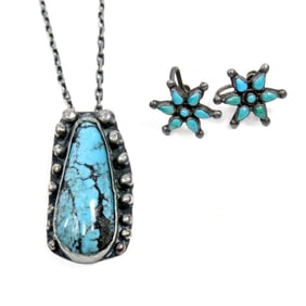 Navajo Turquoise Silver Necklace & Earrings
