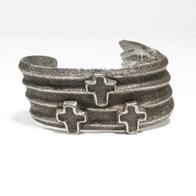 Ira Custer Navajo Tufa Cast Sterling Silver Bracelet