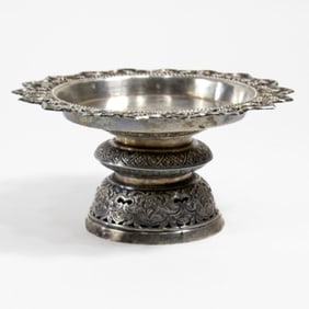 Antique Cambodian / Thai Silver Footed Phan Tray
