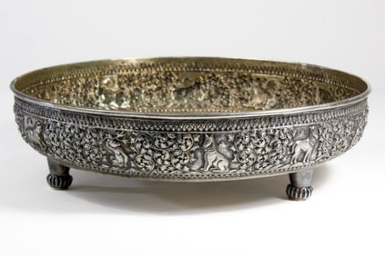 Antique Cambodian 900 Silver Marked Zodiac Bowl
