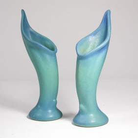 Pair Vintage Van Briggle Birds of Paradise Vases