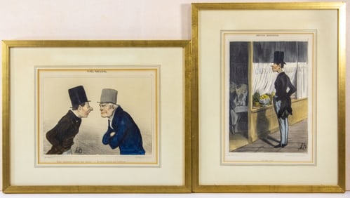 Pair Handcolored Daumier "Parisens" Lithographs