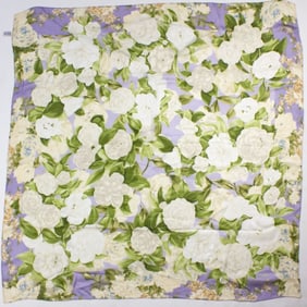 Chanel White Camellia Sheer Silk Scarf