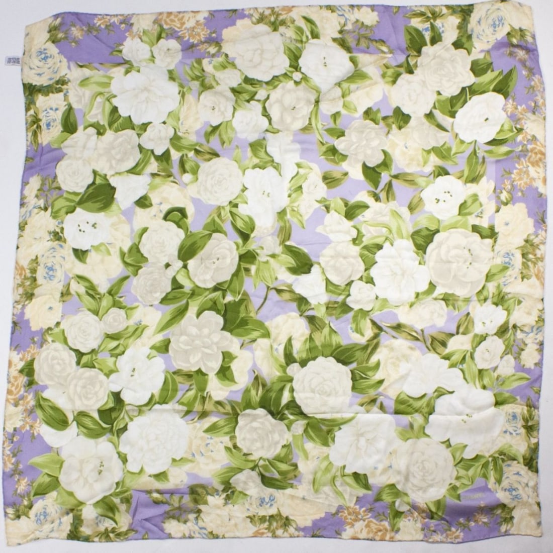Chanel White Camellia Sheer Silk Scarf (1 of 4)